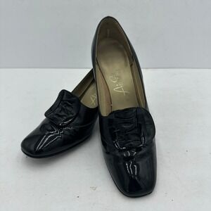 Air Step Womens Mid Century Pinup Black Patent Leather Pumps Size 5.5 Vintage